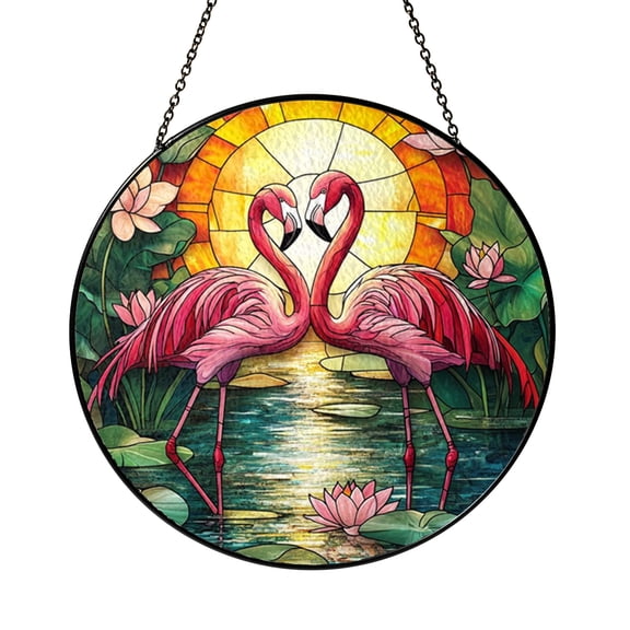 Sunset Flamingo Window Hanging – Stained Glass Effect Art