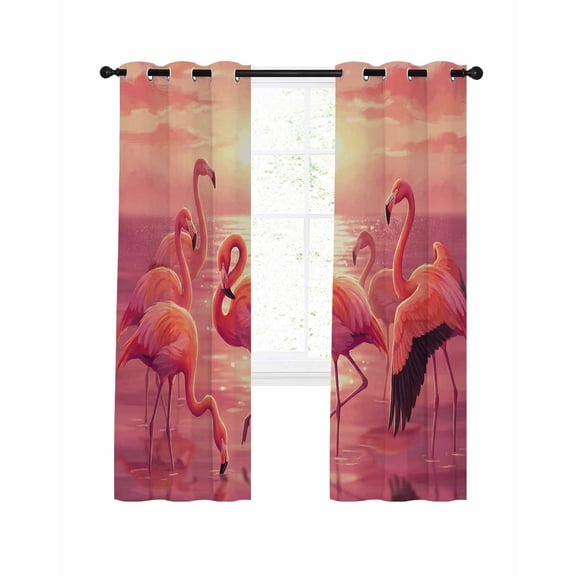 Sunset Flamingos Blackout Curtains for Bedroom Living Room, Summer Dreamy Tropical Beach Coastal Red Sun 39 In Long Thermal Insulated Room Darkening Drapes Grommet Window Treatments, 27.5 x 39 In