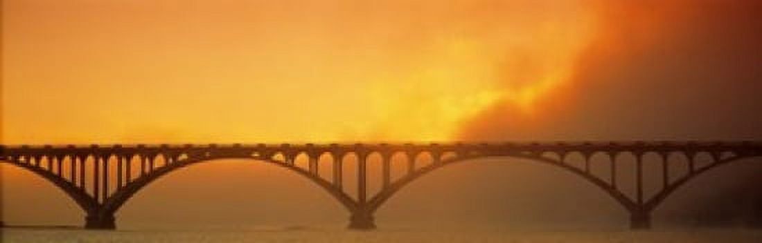 Sunset Fog And Highway 101 Bridge CA Canvas Art - Panoramic Images (18 x 6)