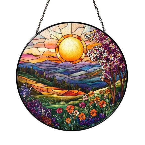 Sunset Folk Art Circle Images – Printable 1-inch Cabochon Designs