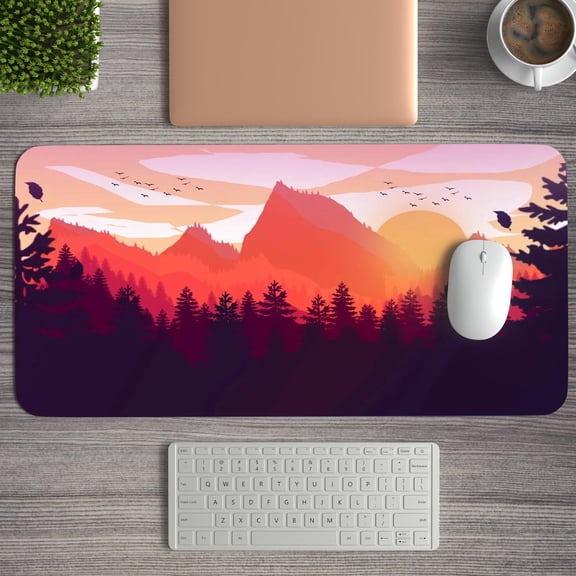 Sunset Forest Desk Mat, Red Mountain Landscape Desk Mat, Scenery Desk Mat, Extra Large Mouse Pad, Computer Keyboard Mat, Gaming Desk Pad