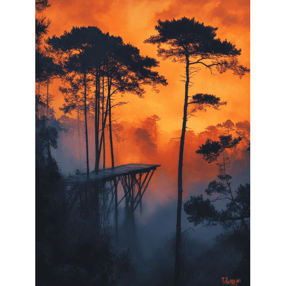 Sunset Forest Platform Canvas Art PrintPerfect for Living RoomBedroomOfficeBathroomHotel Decoration