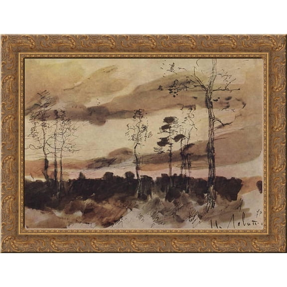 Sunset. Forest edge. 24x20 Gold Ornate Wood Framed Canvas Art by Isaac Levitan