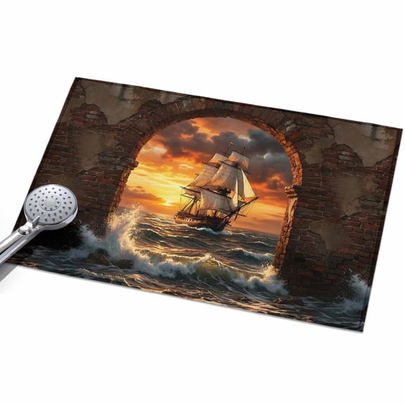 Sunset Galleon Area Rugs 2x3ft Art Terracotta Stone Arch Romantic Amber Gold Sunset Floor Rug&nbsp;Non Slip Low Pile Ultra Soft Throw Carpet for Entryway Indoor Entrance Kitchen Bathroom
