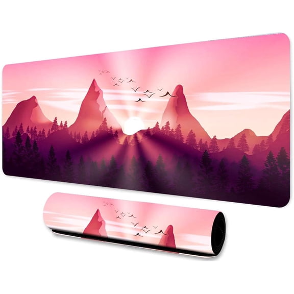 Sunset Gaming Mouse Pad 31.5x11.8 Inches Outdoor Fantasy Landscape Plant Forest Mountains Pattern Print Mouse Pad for Home Office Gaming Workbench BDZZMN10