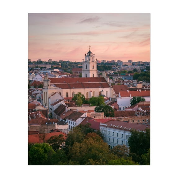Sunset from Gediminas Castle, Vilnius 03 - Vilnius Lithuania Photography City Architecture Sunset Skyline Scenic Travel Poster Autumn Unframed Wall Art Print 22 x 28 inches