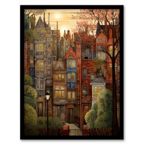 Sunset Geometric Soft Cityscape In Autumn Architecture Art Print Framed Poster Wall Decor 12x16 inch