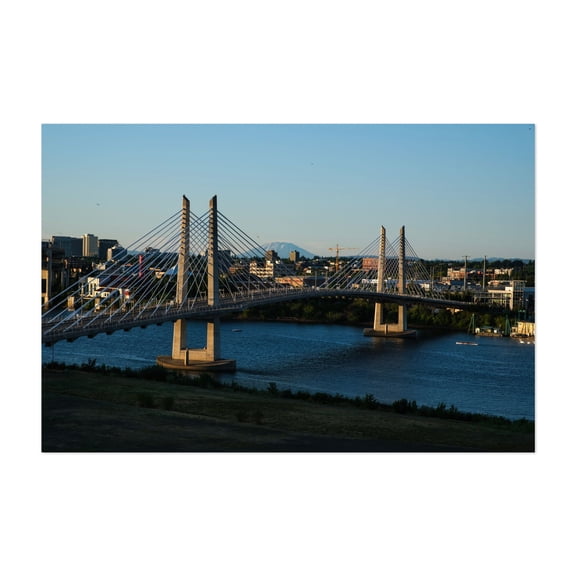 Sunset Ghosts Rowing Beneath the Tillikum Crossing - Portland Oregon Photography Bridge Cityscape Water Skyline Architecture Scenic Travel Poster Unframed Wall Art Print 20 x 30 inches