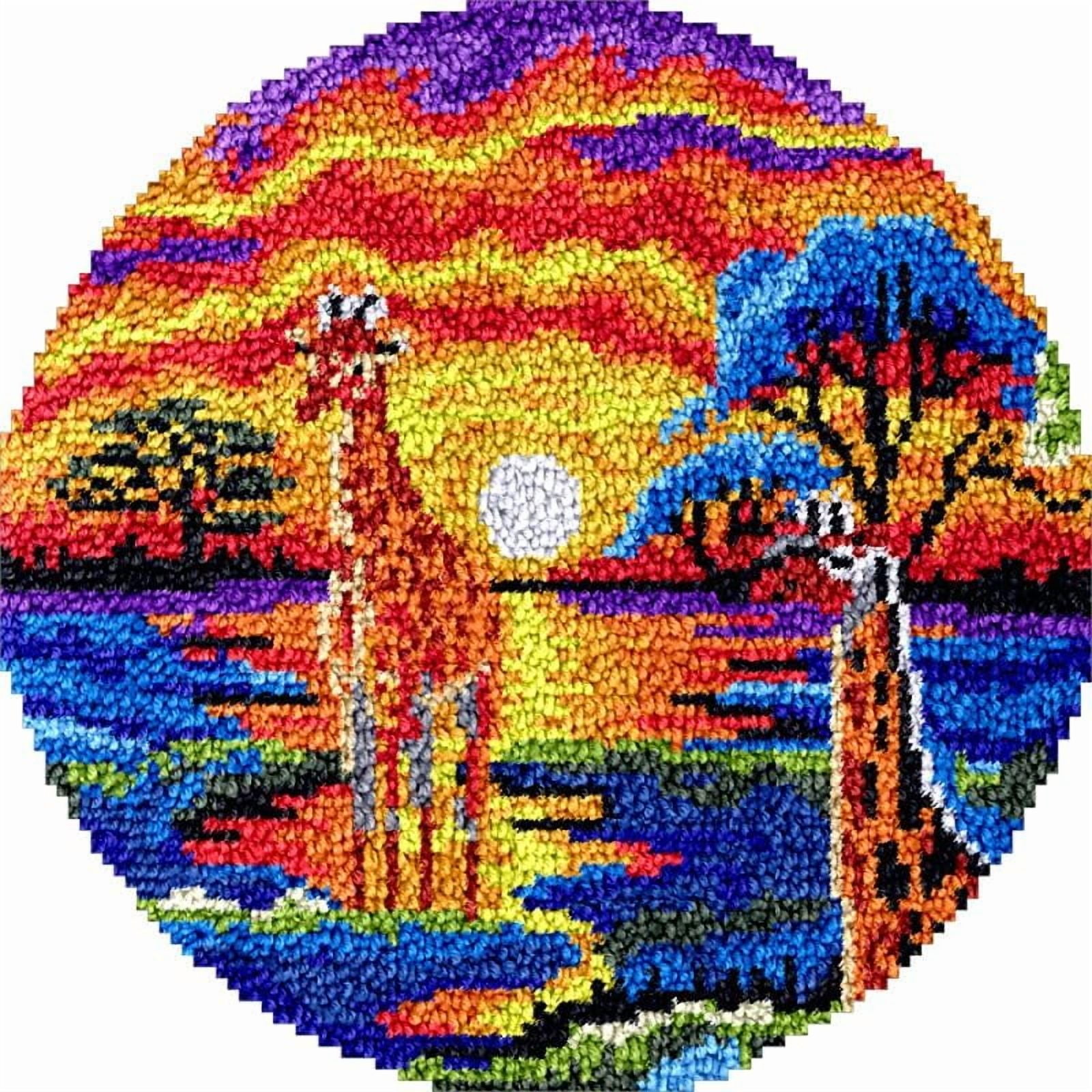 Sunset Giraffe Latch Hook Rug Kits for Needlework Cushion Throw Pillow Cross Stitch Crochet Hook Pillowcase Rug Kits Printed Canvas Crochet Yarn Kits Needlework 24'' X 24''