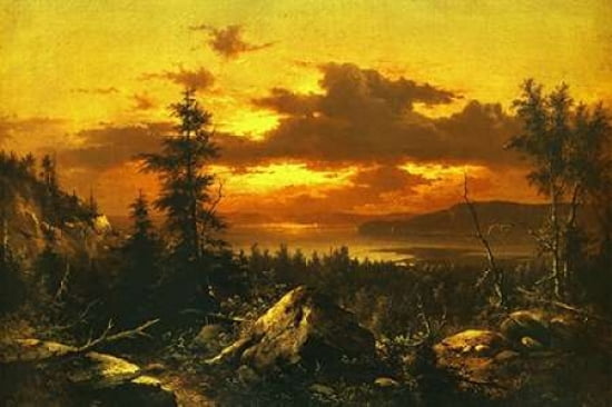 Sunset Glow Canvas Art - Albert Bierstadt (12 x 18)