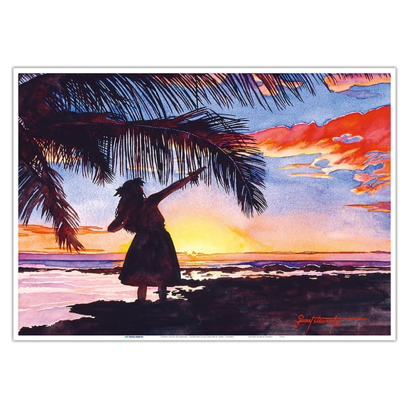 Sunset Glow (Ke Alaula) - Hawaiian Hula Dancer - From an Original Watercolor Painting by Janet Stewart - Master Art Print 10in x 14in