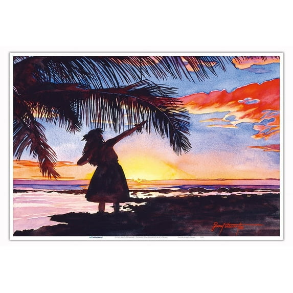 Sunset Glow (Ke Alaula) - Hawaiian Hula Dancer - From an Original Watercolor Painting by Janet Stewart - Master Art Print (Unframed) 13in x 19in