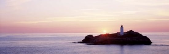 Sunset Godrevy Lighthouse Cornwall England United Kingdom Canvas Art - Panoramic Images (36 x 12)