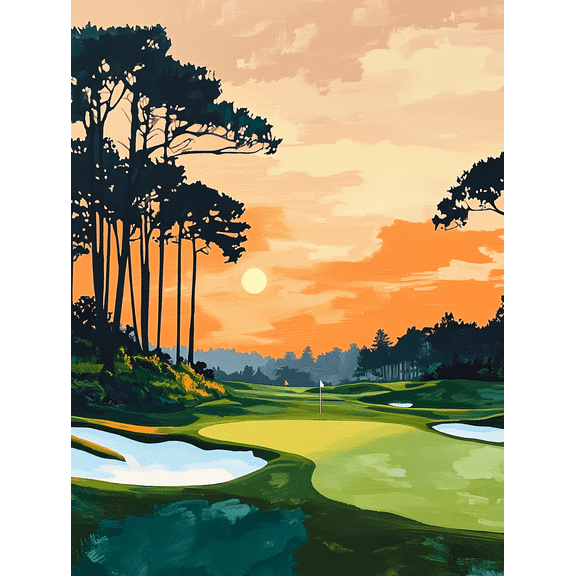 Sunset Golf Course Canvas Print/PaintingSuitable for Living Room Bedroom Office Golf Club Hotel Decoration