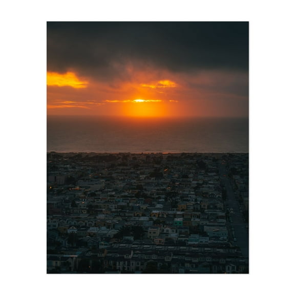 Sunset from Grandview Park, San Francisco 01 - San Francisco California Photography Sunset City Coast Ocean Skyline Scenic Landscape Unframed Wall Art Print 6 x 8 inches
