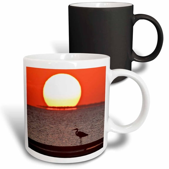 3drose, Sunset, Great Blue Heron, Laguna Madre, Texas, Usa - Us44 Ldi0570 - Larry Ditto, 11oz Magic Transforming Mug