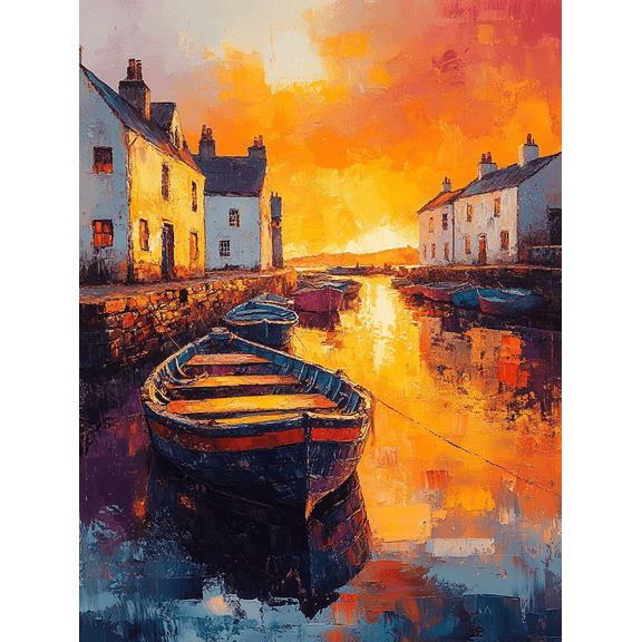 Sunset Harbor Boats Canvas Wall Art Perfect for Living Room Dining Room Office and Hallway Decoration.