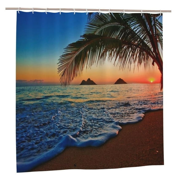 Sunset Hawaiian Shower Curtain Beach Tropical Palm Tree Ocean Sunrise Decor Fabric Shower Curtain Bathroom decor with Hooks 72x72