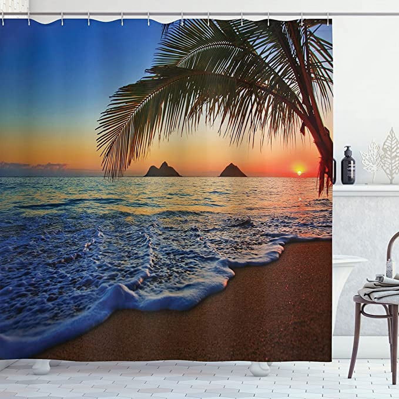 Sunset Hawaiian Tropical Palm Tree Decor Bathroom Set with Hooks 72x72 ...