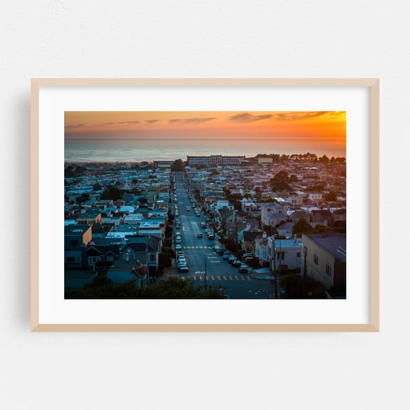 Sunset from Hawk Hill, San Francisco 01 - San Francisco California Photography Cityscape Sunset Ocean Coast Architecture Seaside Scenic Oak Framed Wall Art Print 24 x 36 inches
