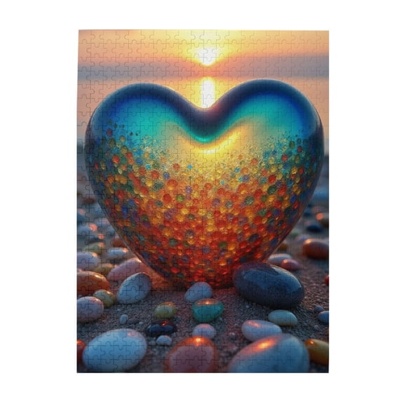 Sunset Heart 500 Piece Adult Jigsaw Puzzle – Colorful Glass Beads Relaxing & Challenging Brain Teaser Unique Artwork Great Gift Idea For Puzzle Lovers & Home Decor