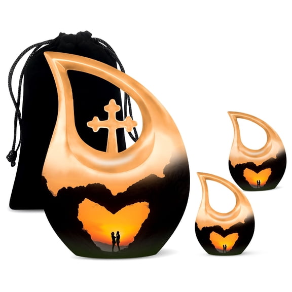 Sunset Heart Shaped Rock Urn - Cremation Keepsakes For Ashes - Urn For Ashes For Women - Urn For Ashes For Mom - Keepsake Urns For Human Ashes, mini urns for human ashes(Combo - 10" & 4", 3 Pcs)