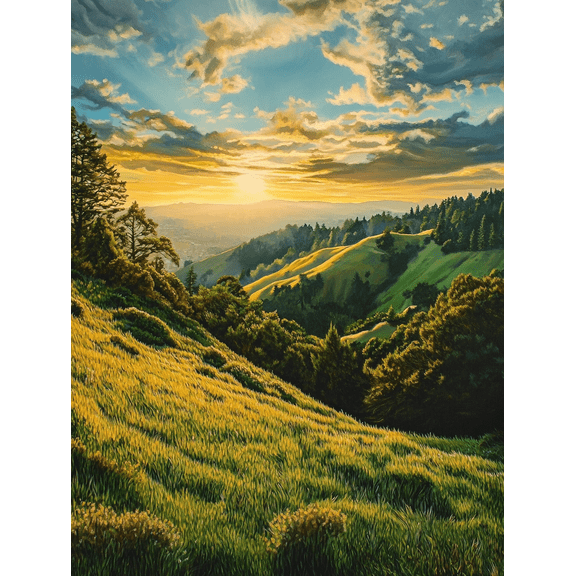 Sunset Hill Landscape Canvas Wall Art Perfect for Living Room Bedroom Office Dining Room and Hallway Decoration.