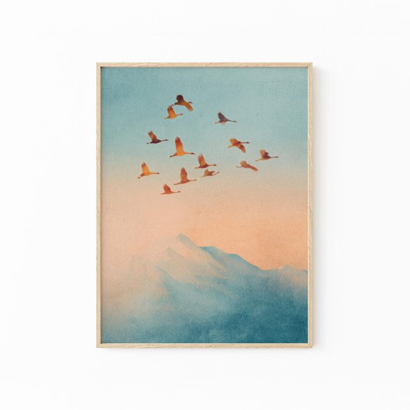 Sunset Hills Bird Wall Art, Minimal Warm Landscape Decor