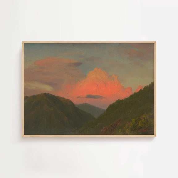 Sunset over Hilltops Vintage Oil Painting Print Rustic 1800s Painting Orange Sunset Wall Decor Antique Art Cabin Cottage Scenery Wall Art Size 24x36 Unframed Poster