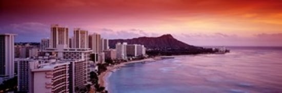 Sunset Honolulu Oahu HI USA Canvas Art - Panoramic Images (36 x 12)