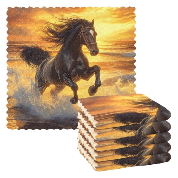 Sunset Horse Kitchen Cloth Dish Towels for Drying Washing Absorbent Dish Rags Reusable soft kitchen dishcloth set 6 Pack