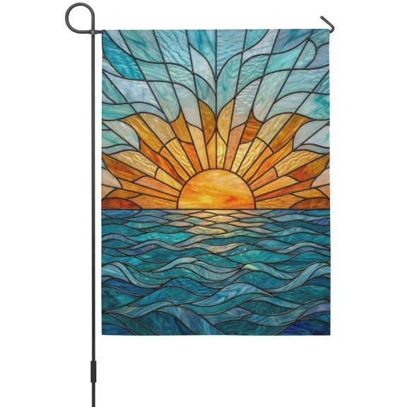 Sunset House Flags For Outdoor, Nature Ocean Waves Coastal Small Double Side Yard Flags Weather Proof House Decor for Lawn Outside Holiday 28 x 40 Inches