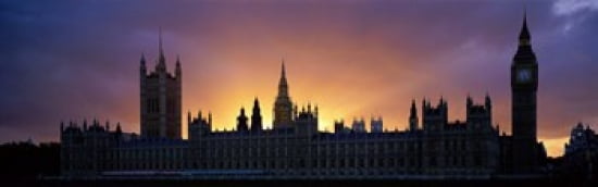 Sunset Houses of Parliament & Big Ben London England Canvas Art - Panoramic Images (36 x 12)