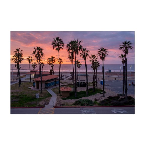 Sunset In El Segundo - Los Angeles California Photography Sunset Beach Palm Tree Coastal Ocean Seascape Tropical Unframed Wall Art Print 4 x 6 inches