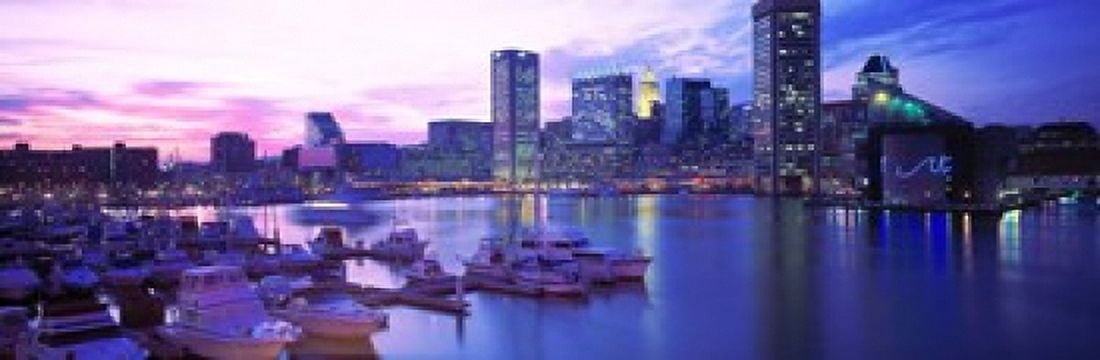 Sunset Inner Harbor Baltimore Maryland USA Canvas Art - Panoramic Images (18 x 6)