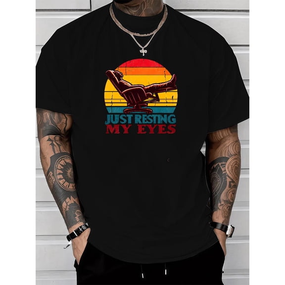 Sunset 'JUST RESTING MY EYES' Graphic Tees for Mens Get Your Chill On Pattern Tops Fashion Short Sleeve Tshirts Black,3XL