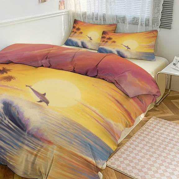 Sunset Jumping Dolphin Bedding Set with Zipper Closure for Girls & Boys
