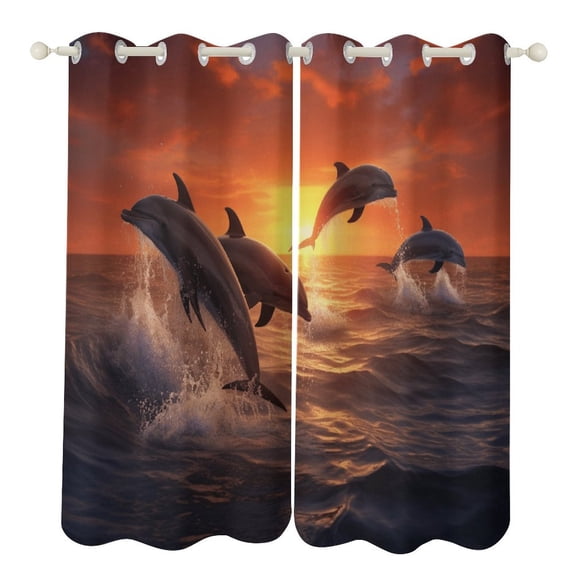 Sunset Jumping Dolphin Modern Window for Living Room Curtains for Child Bedroom Kitchen Decor Blinds Drapes