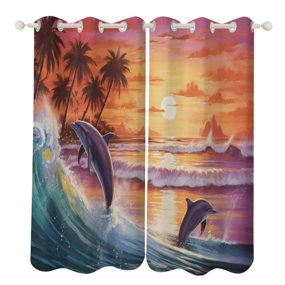 Sunset Jumping Dolphin Modern Window for Living Room Curtains for Child Bedroom Kitchen Decor Blinds Drapes