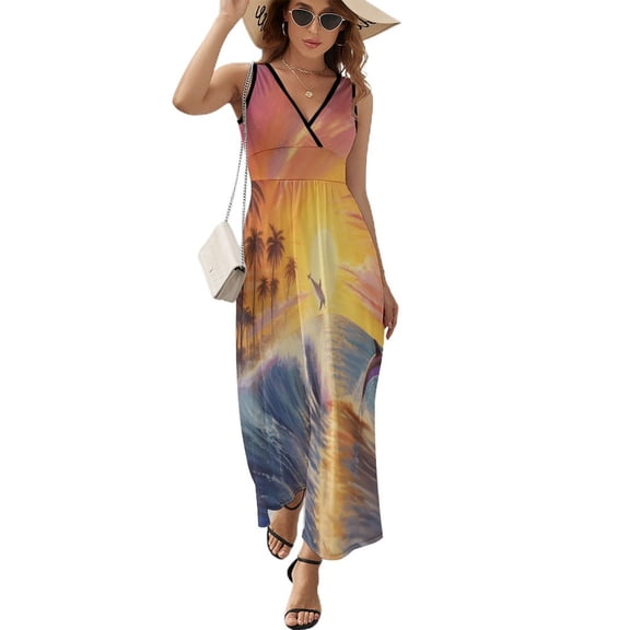 Sunset Jumping Dolphin Sleeveless Dress Female Clothing Dress Women Summer 2025 Dress