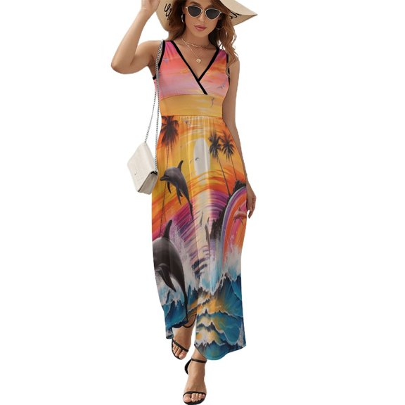 Sunset Jumping Dolphin Sleeveless Dress Woman Fashion Long Dresses Women's Summer Suit Dress 2025