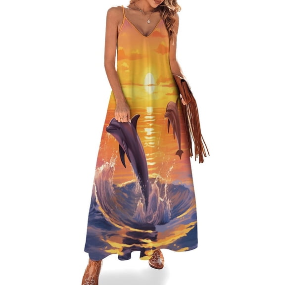 Sunset Jumping Dolphin Sleeveless Dress Women's Luxury Party Dress Birthday Dresses for Women
