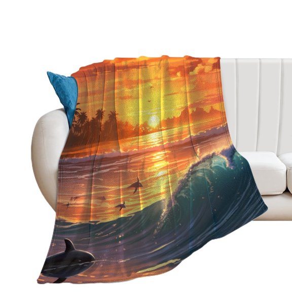 Sunset Jumping Dolphin for Women Men Kids Flannel Throw Blankets Soft Fuzzy Lightweight for Home Decor Couch Bed Sofa