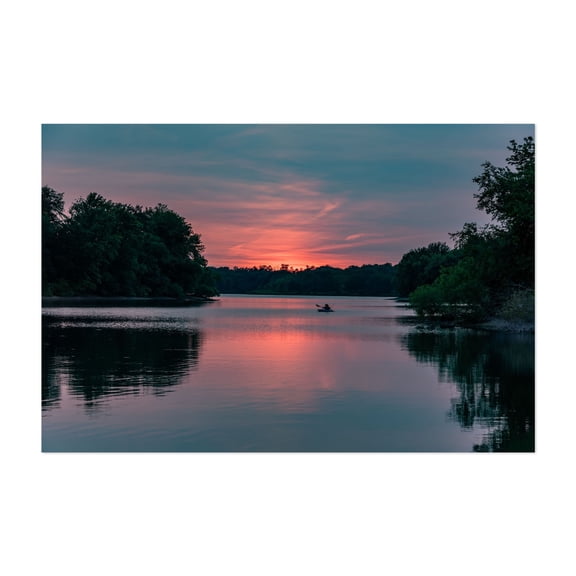 Sunset and Kayak, Lake Marburg Pennsylvania - Hanover Pennsylvania Photography Sunset Lake Nature Silhouette Scenic Water Fishing Unframed Wall Art Print 20 x 30 inches