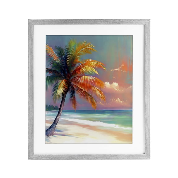 Stupell Industries Sunset Kissed Palm Tree Gray Framed Print Under Glass, design by LSR Design Studio, 16 x 13