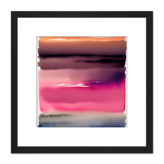 Sunset Lake Abstract Watercolour Soft Gradient Square Wooden Framed Wall Art Print Picture 8X8 Inch