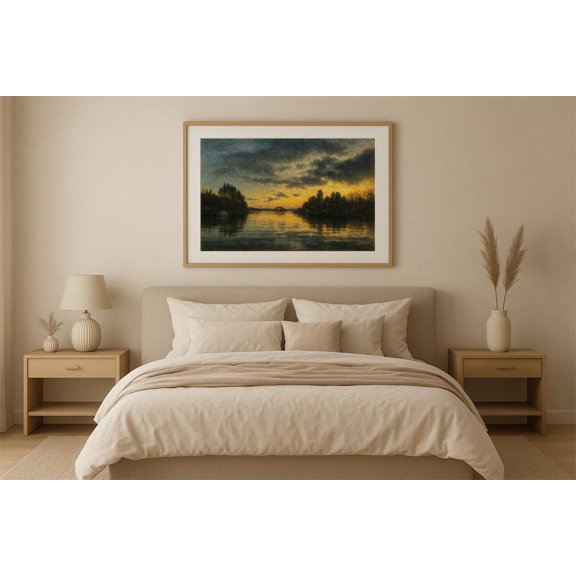 Sunset Lake Bergen Golden Reflection Unframed Paper Print
