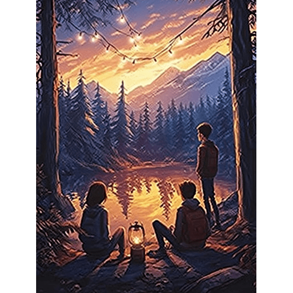 Sunset Lake Camping Canvas Print/Wall Art Suitable for Living Room Bedroom Office Cabin and Outdoor Spaces Decoration.