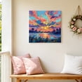 thumbnail image 1 of Sunset Lake Canvas Wall Art for Living Room Bedroom Bathroom, Vintage Rustic Gold Purple Blue Sun Rays Oil Painting Texture Canvas Art Wall Decor, Artwork for Walls Home Office Decor, 12"x12", 1 of 9