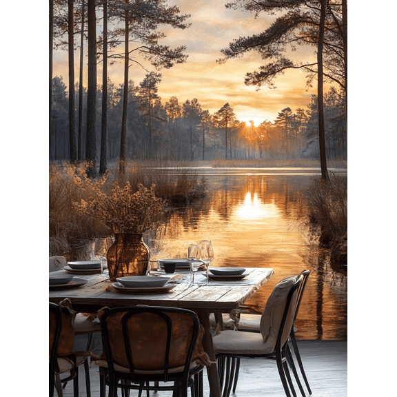 Sunset Lake Forest Canvas Print/Wall Art Perfect for Dining Room Living Room Bedroom Kitchen and Office Decoration.